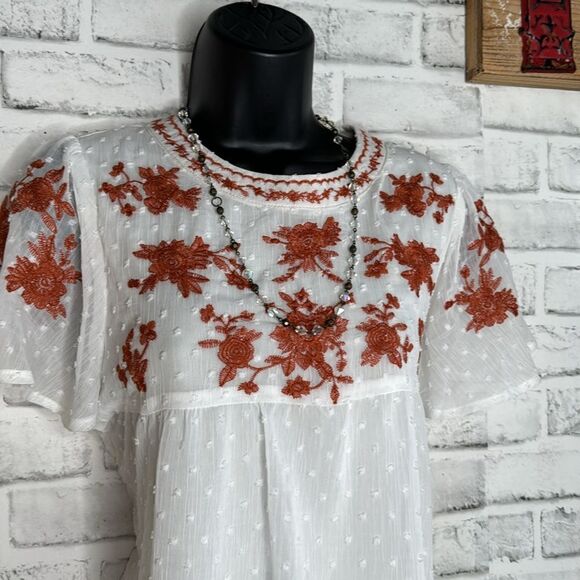Polagram Embroidered Layered Boho Hippie Blouse Shirt Top Size Small - Picture 4 of 7